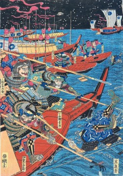 浮世絵 Painting - 海戦 1830 渓斎英泉浮世絵